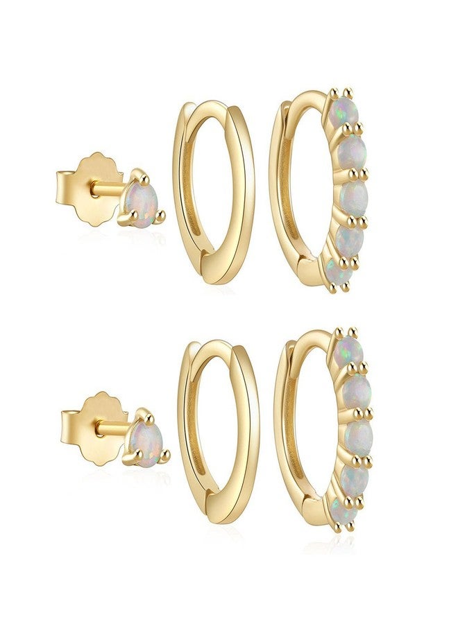 BLBLJERY Gold Earrings Set for Women Trendy Stud Earring Opal Huggie Earrings Stacks Small Hoop Earring 14k Gold Plated Opal Jewelry Birthday Gifts for Women Mom Her - Image 2